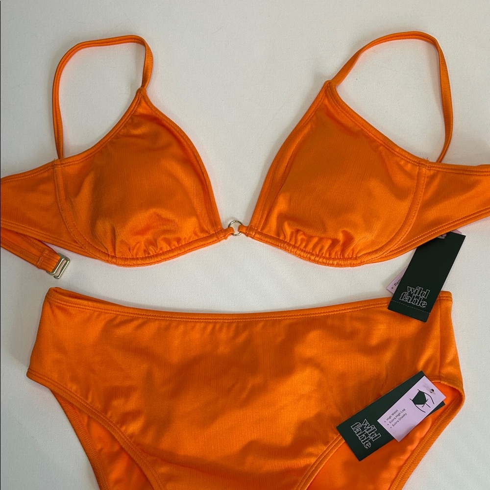 Wild Fable 2 Piece Swimsuit Women Large Bright Orange Bikini Top and Bottom NWT